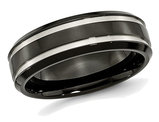 Men's Chisel 7mm Comfort Fit Black Titanium Wedding Band Ring with Groove